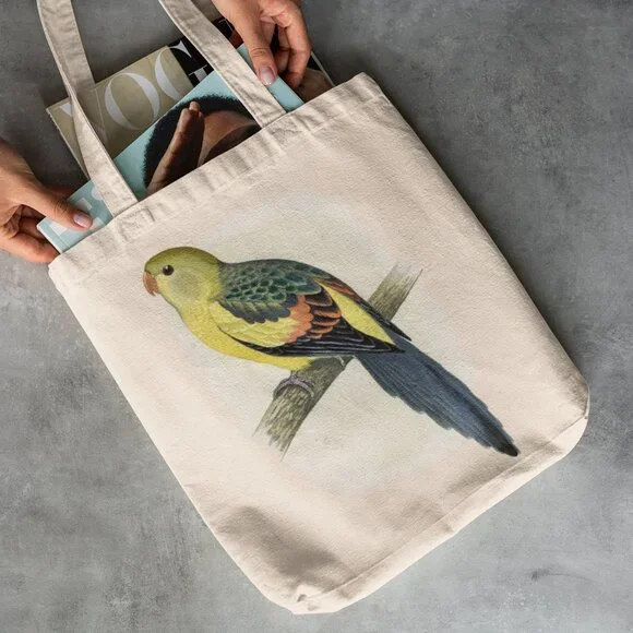Regent Parrot Vintage Print Graphic Canvas Tote Bag - Picture 2 of 5
